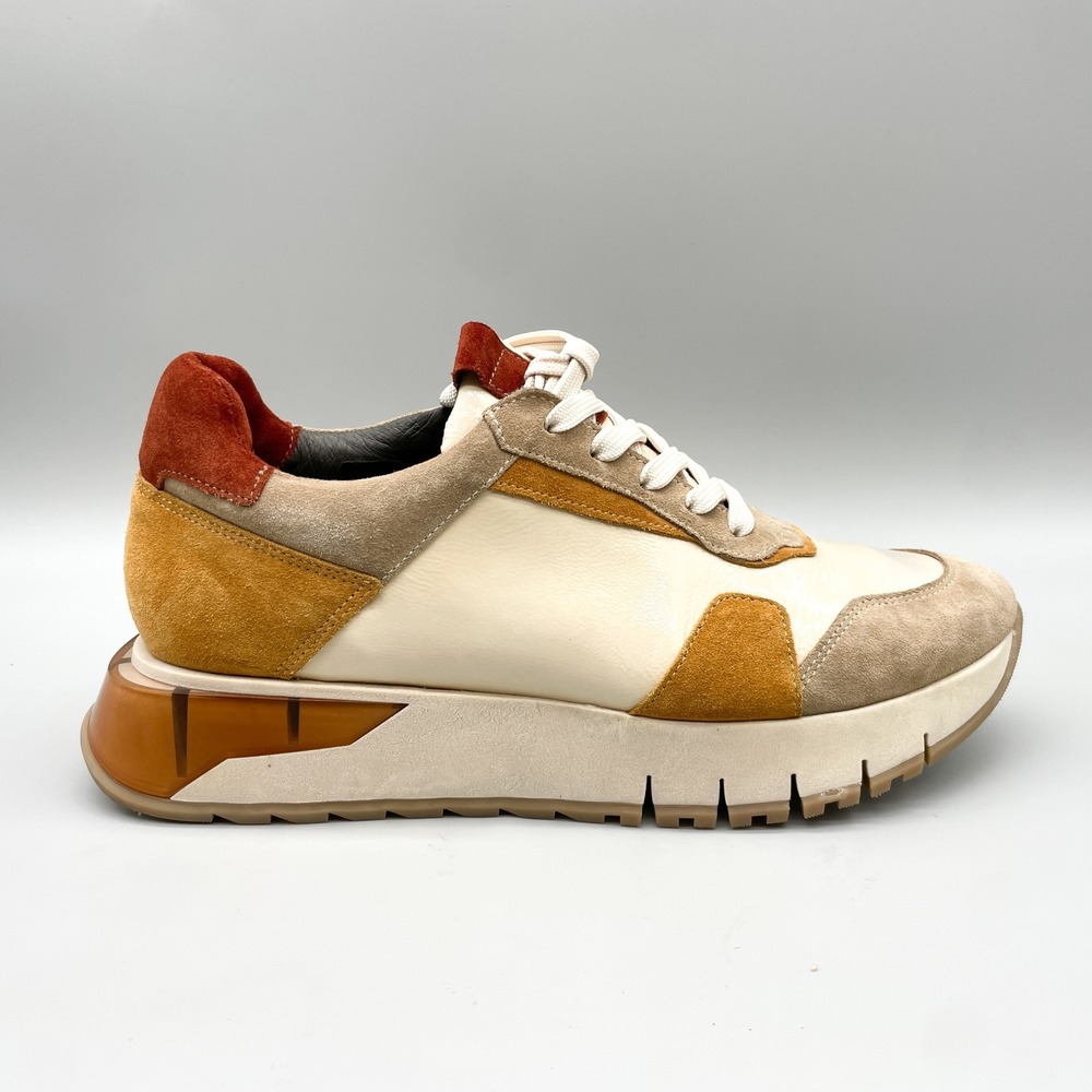 Softwalk Womens 40.5 10 Adana Sneakers Shoes Cream Tan Suede Patent Zip Platform